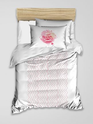 Kinder-Teenager-3D Bettwäsche Set-Streifen Design Weiß mit Rosa